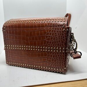 I.M. Heart Logo Brown Croc Faux Leather Studded Crossbody